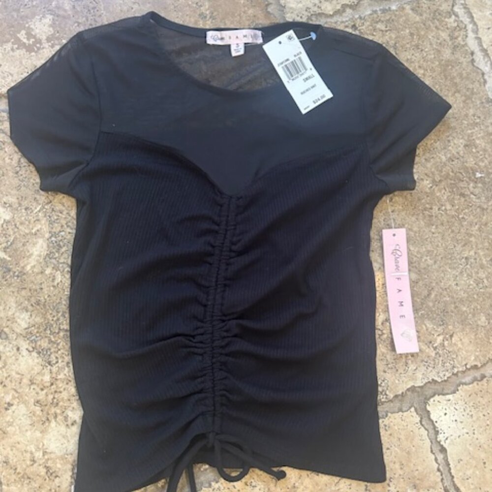 Crave Fame Womens/Juniors Ribbed Ruched Knit Top (Small)